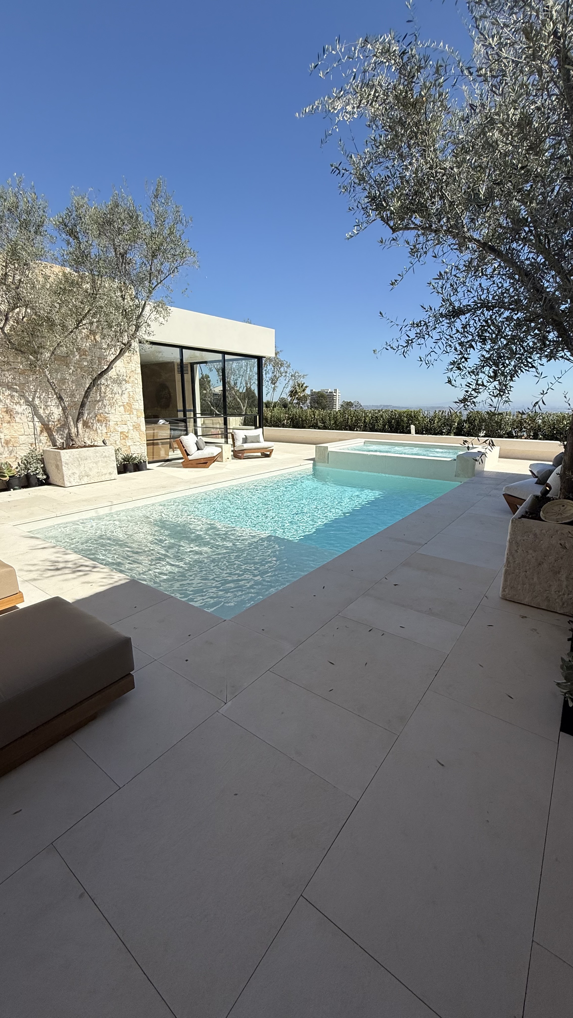 Modern pool with hardscape